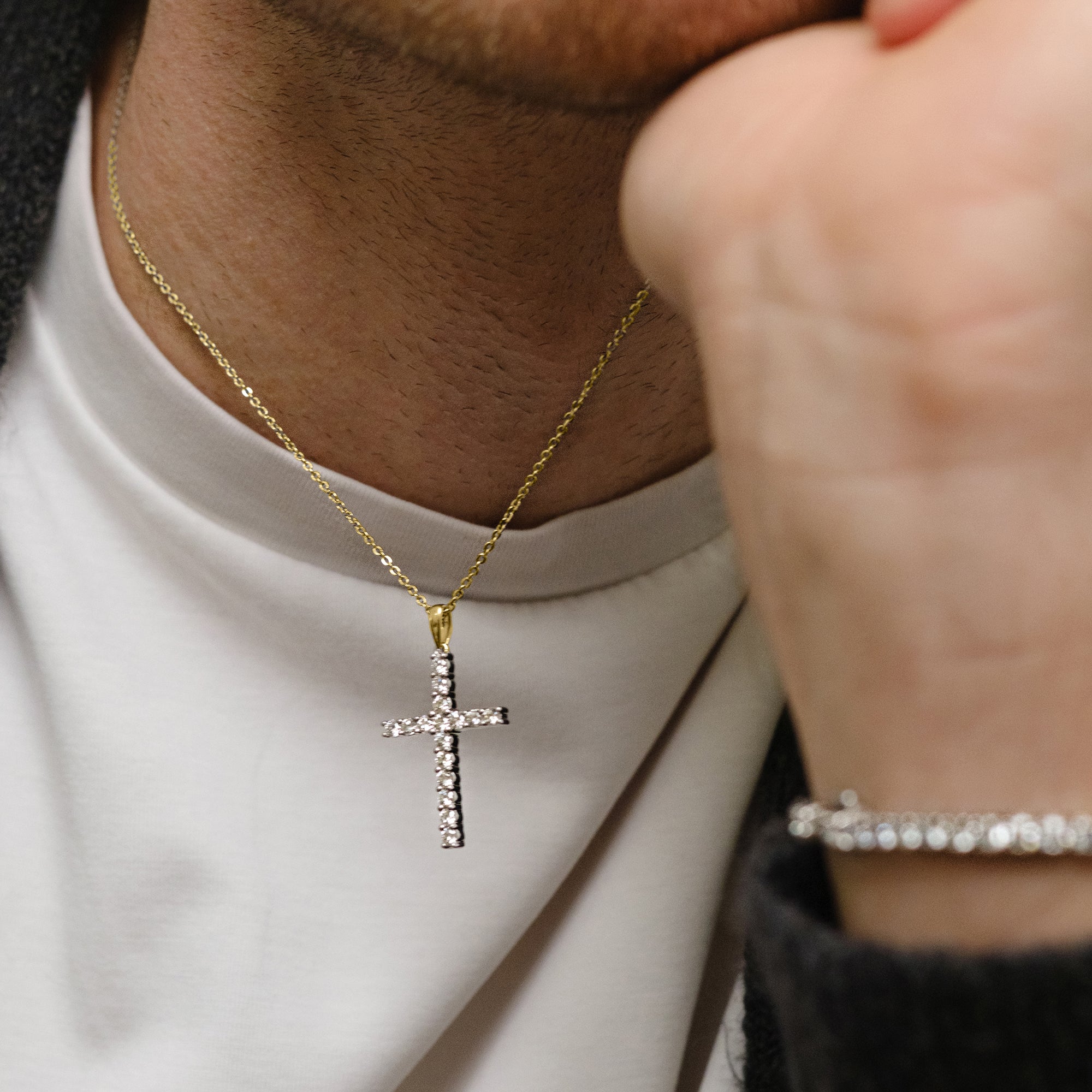 Lab Diamond Cross Necklace Pendant 0.22ct set in 18K Gold Vermeil